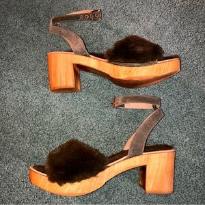 Topshop Fuzzy Wooden Sandal Heels